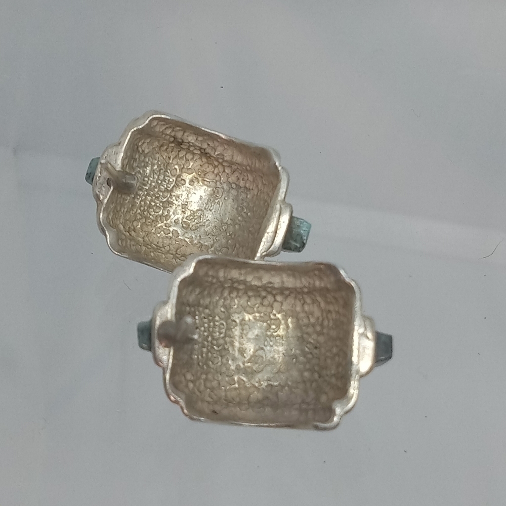 * vintage Navajo Chas Ray 1988 chunky 925 half hoop stone inlay earrings - Picture 5 of 6